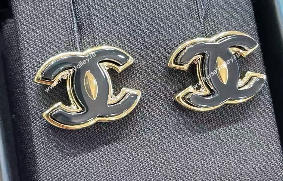 Chanel Metal Resin CC Earrings Black 2024 (YF-24011314)