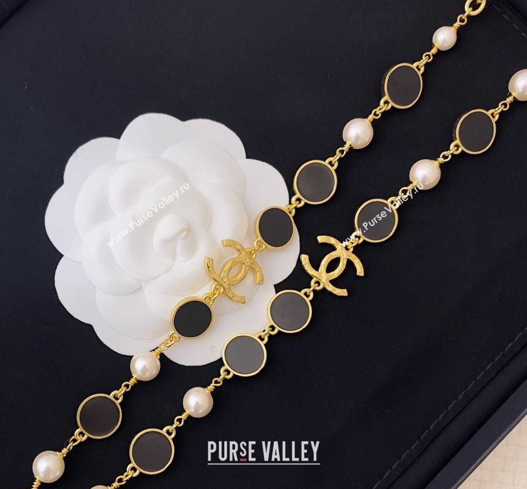 Chanel Metal Glass Pearls Long Necklace ABC485 Gold, Black Pearly White 2024 (YF-24011349)