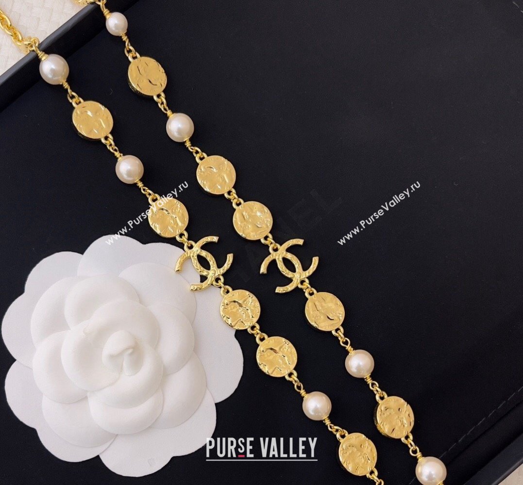 Chanel Metal Glass Pearls Long Necklace ABC485 Gold, Black Pearly White 2024 (YF-24011349)