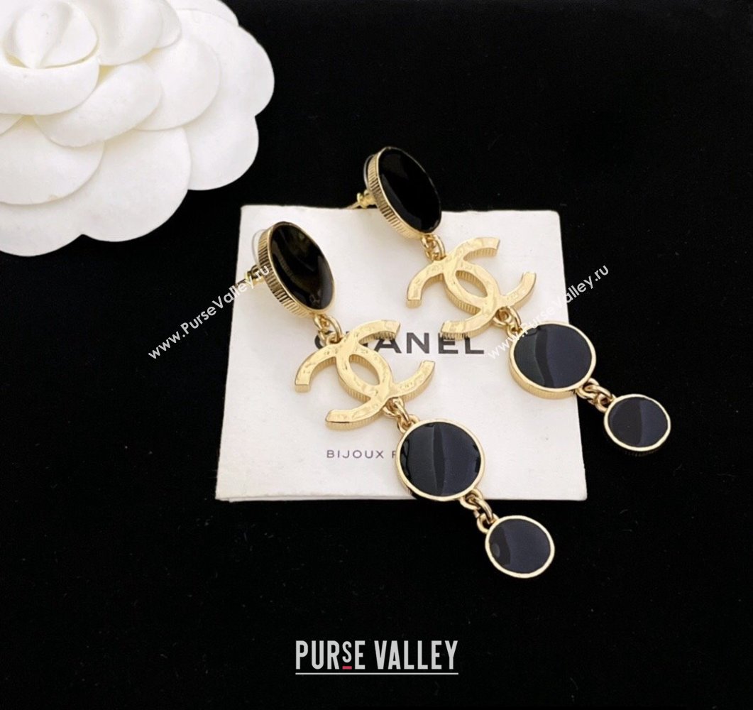 Chanel Metal Pendant Earrings Gold/Black 2024 (YF-24011329)