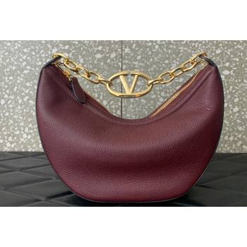 Valentino Small Vlogo Moon Hobo Bag In grainy calfskin Burgundy With Chain (liankafo-24011501)