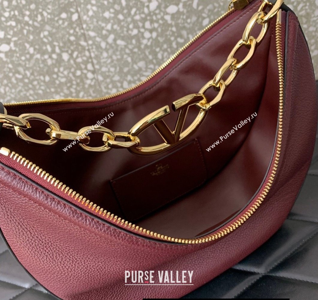 Valentino Small Vlogo Moon Hobo Bag In grainy calfskin Burgundy With Chain (liankafo-24011501)