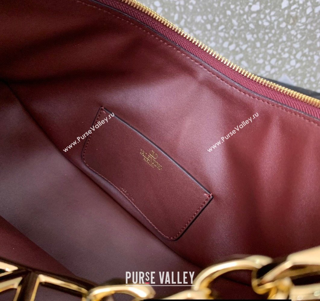 Valentino Small Vlogo Moon Hobo Bag In grainy calfskin Burgundy With Chain (liankafo-24011501)