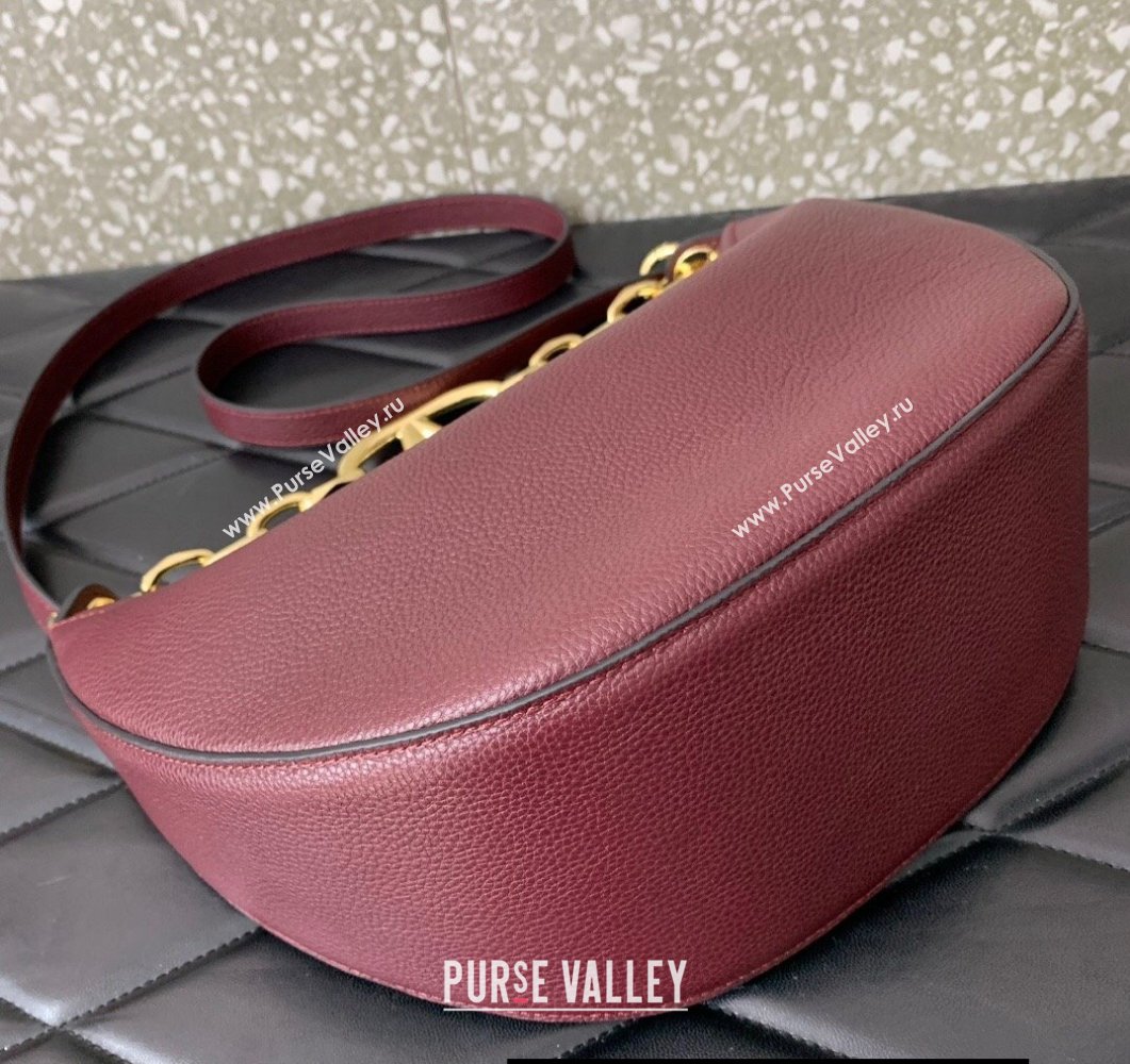 Valentino Small Vlogo Moon Hobo Bag In grainy calfskin Burgundy With Chain (liankafo-24011501)