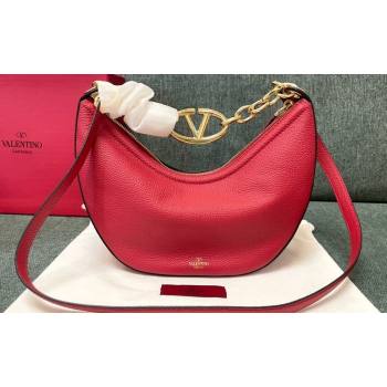 Valentino Small Vlogo Moon Hobo Bag In grainy calfskin Red With Chain (jindong-24011502)