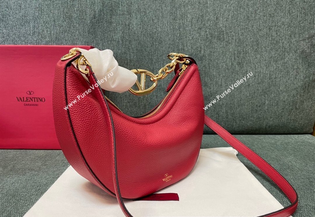 Valentino Small Vlogo Moon Hobo Bag In grainy calfskin Red With Chain (jindong-24011502)