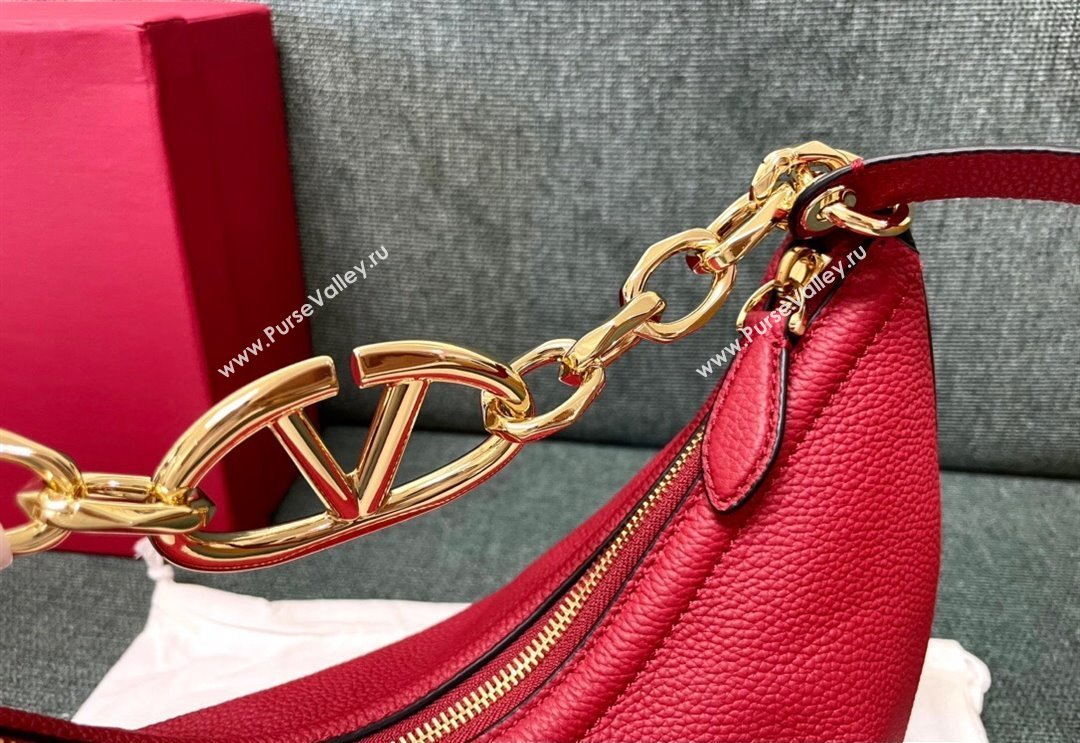 Valentino Small Vlogo Moon Hobo Bag In grainy calfskin Red With Chain (jindong-24011502)