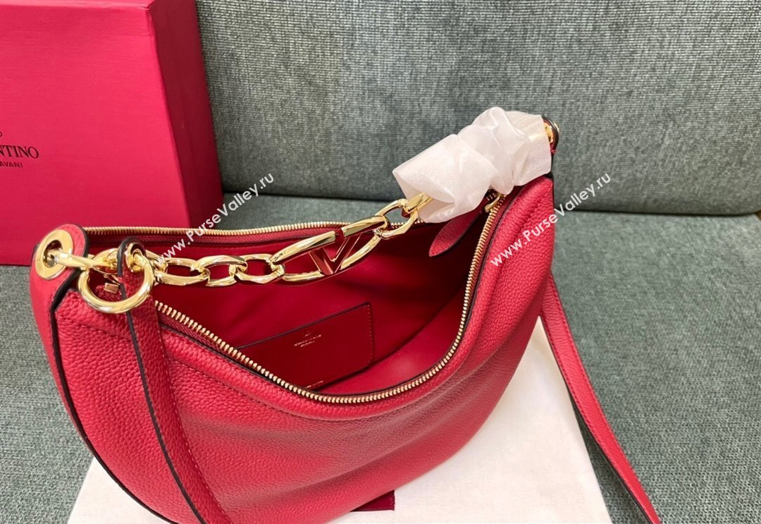 Valentino Small Vlogo Moon Hobo Bag In grainy calfskin Red With Chain (jindong-24011502)