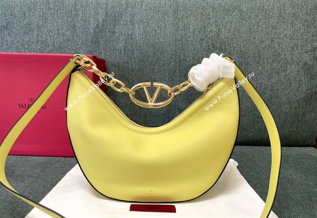 Valentino Small Vlogo Moon Hobo Bag In grainy calfskin Yellow With Chain (jindong-24011504)