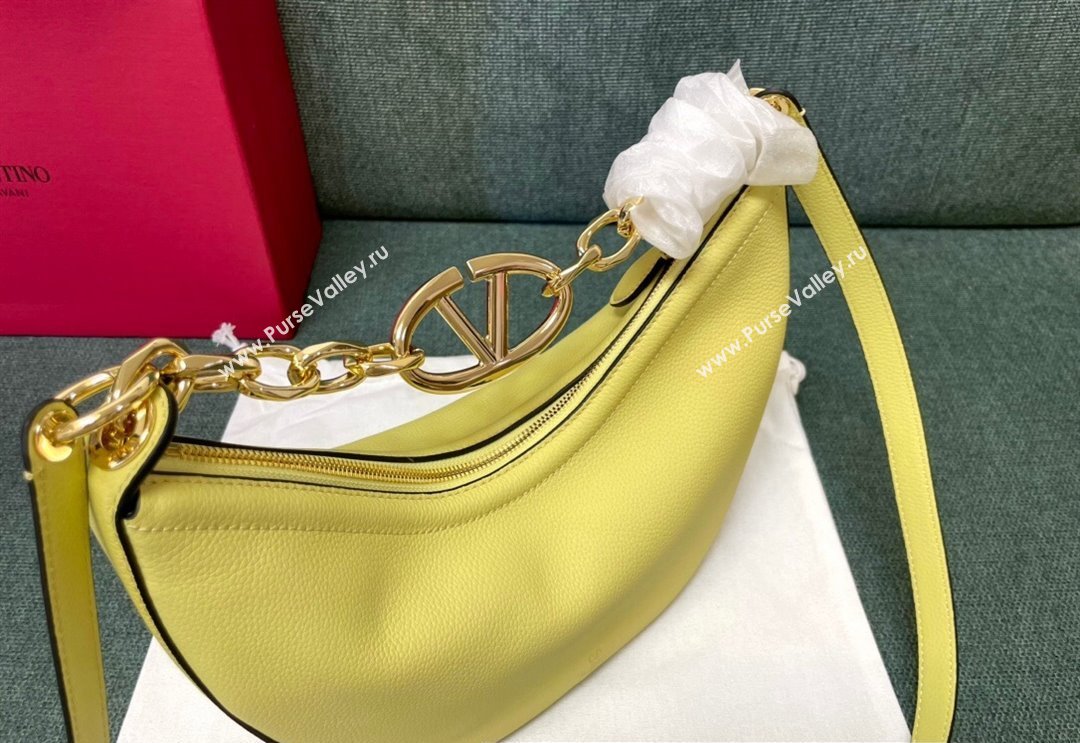 Valentino Small Vlogo Moon Hobo Bag In grainy calfskin Yellow With Chain (jindong-24011504)