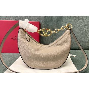 Valentino Small Vlogo Moon Hobo Bag In grainy calfskin Pale Gray With Chain (jindong-24011503)