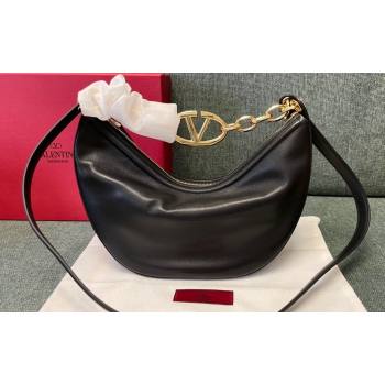 Valentino Small Vlogo Moon Hobo Bag In NAPPA LEATHER Black With Chain (jindong-24011505)