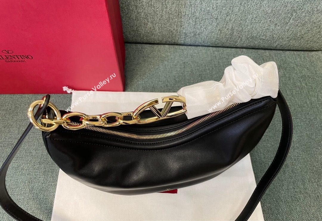 Valentino Small Vlogo Moon Hobo Bag In NAPPA LEATHER Black With Chain (jindong-24011505)