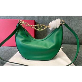 Valentino Small Vlogo Moon Hobo Bag In NAPPA LEATHER Green With Chain (jindong-24011507)
