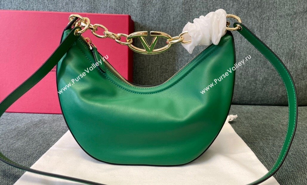 Valentino Small Vlogo Moon Hobo Bag In NAPPA LEATHER Green With Chain (jindong-24011507)