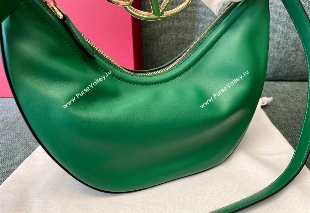 Valentino Small Vlogo Moon Hobo Bag In NAPPA LEATHER Green With Chain (jindong-24011507)