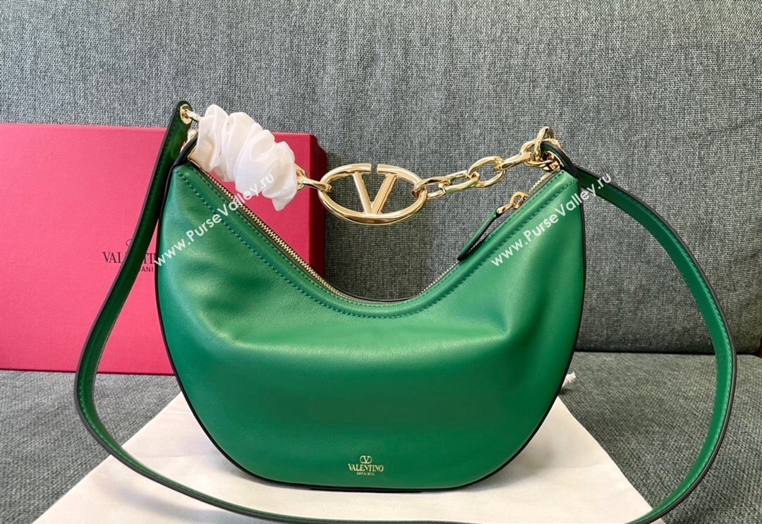 Valentino Small Vlogo Moon Hobo Bag In NAPPA LEATHER Green With Chain (jindong-24011507)