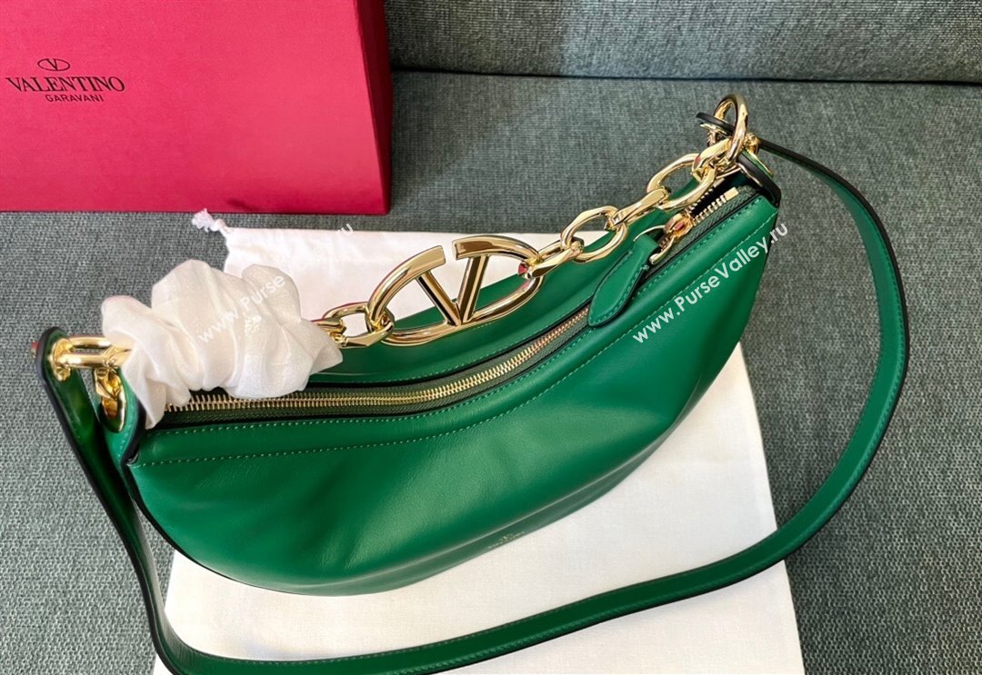 Valentino Small Vlogo Moon Hobo Bag In NAPPA LEATHER Green With Chain (jindong-24011507)