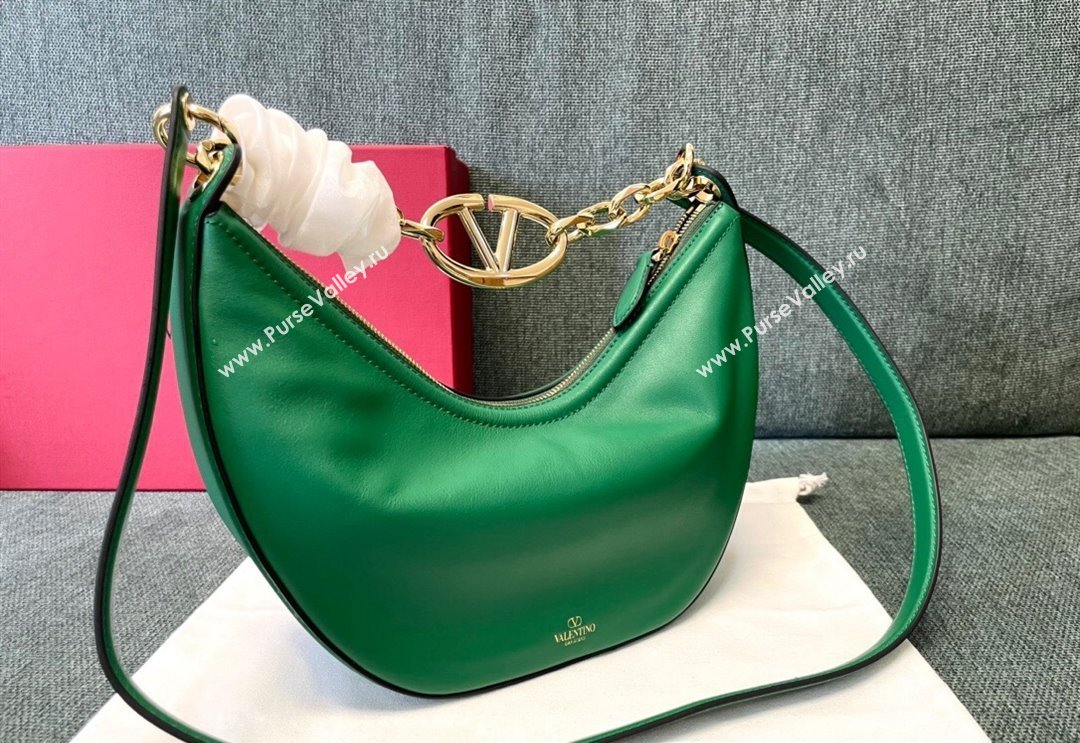 Valentino Small Vlogo Moon Hobo Bag In NAPPA LEATHER Green With Chain (jindong-24011507)