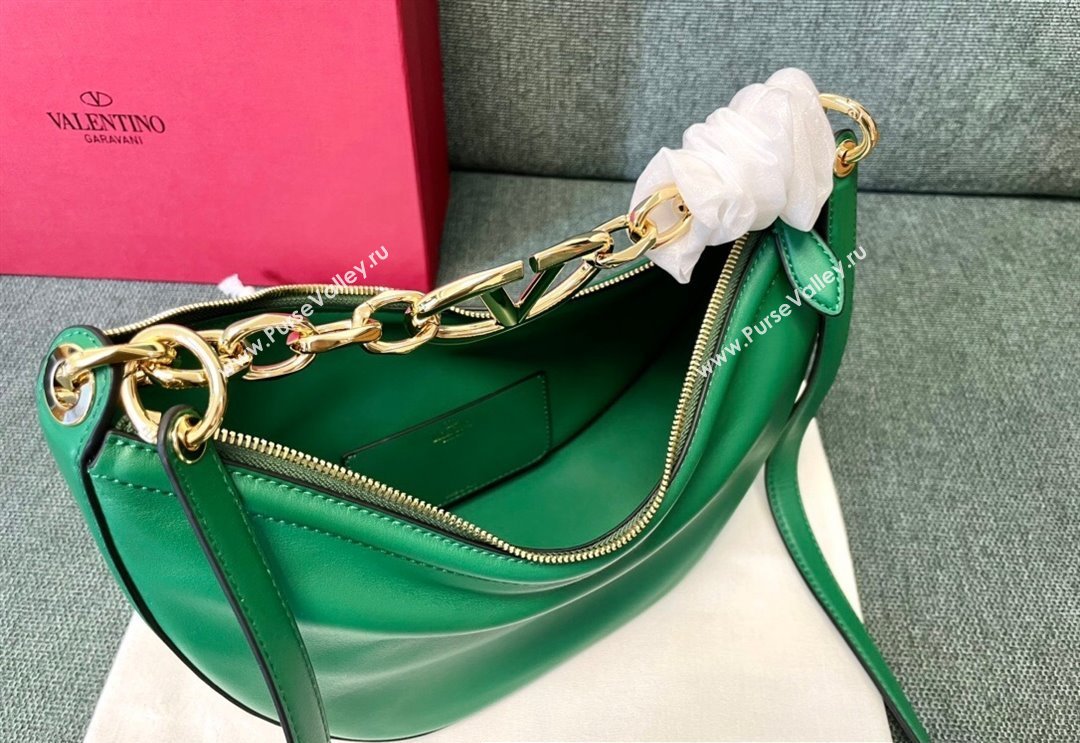 Valentino Small Vlogo Moon Hobo Bag In NAPPA LEATHER Green With Chain (jindong-24011507)