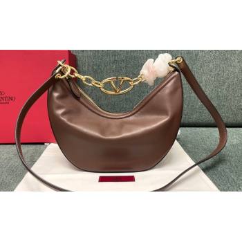 Valentino Small Vlogo Moon Hobo Bag In NAPPA LEATHER Coffee With Chain (jindong-24011506)