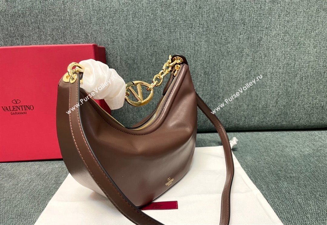 Valentino Small Vlogo Moon Hobo Bag In NAPPA LEATHER Coffee With Chain (jindong-24011506)