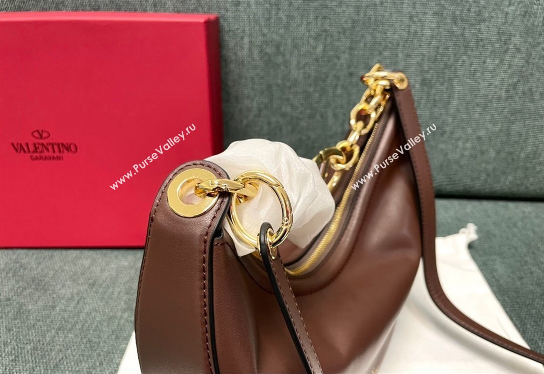 Valentino Small Vlogo Moon Hobo Bag In NAPPA LEATHER Coffee With Chain (jindong-24011506)