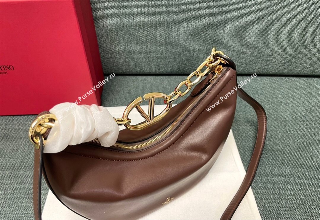 Valentino Small Vlogo Moon Hobo Bag In NAPPA LEATHER Coffee With Chain (jindong-24011506)