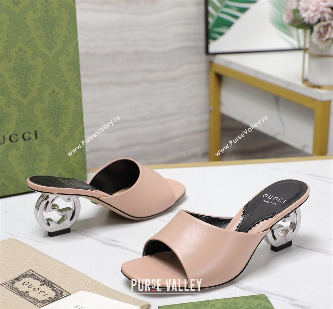 Gucci Heel 6cm Interlocking G heel Slide sandals 772569 Leather Nude 2024 (hongyang-24011604)