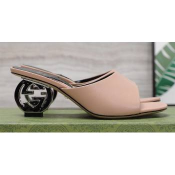 Gucci Heel 6cm Interlocking G heel Slide sandals 772569 Leather Nude 2024 (hongyang-24011604)