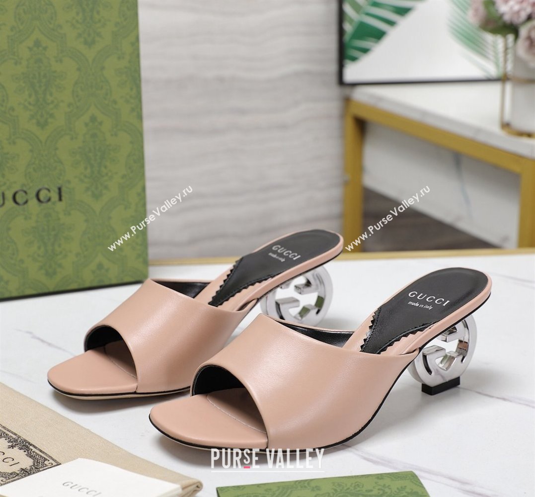 Gucci Heel 6cm Interlocking G heel Slide sandals 772569 Leather Nude 2024 (hongyang-24011604)