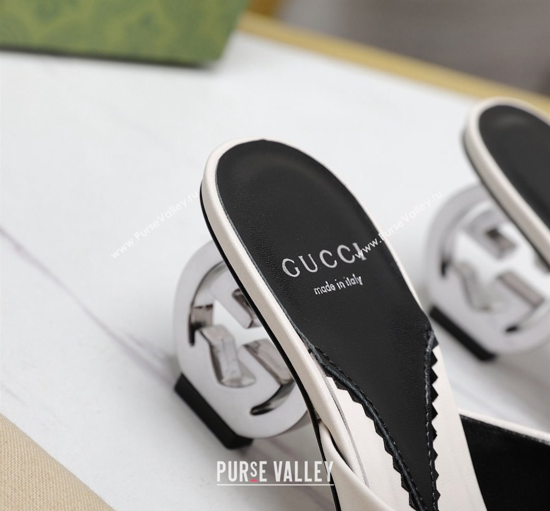 Gucci Heel 6cm Interlocking G heel Slide sandals 772569 Leather White 2024 (hongyang-24011602)