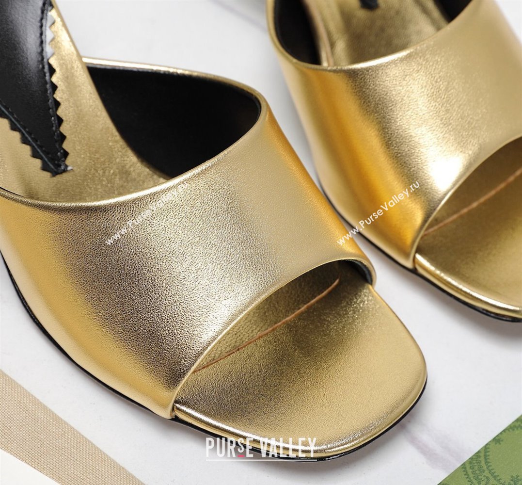 Gucci Heel 6cm Interlocking G heel Slide sandals 772569 Leather Gold 2024 (hongyang-24011608)