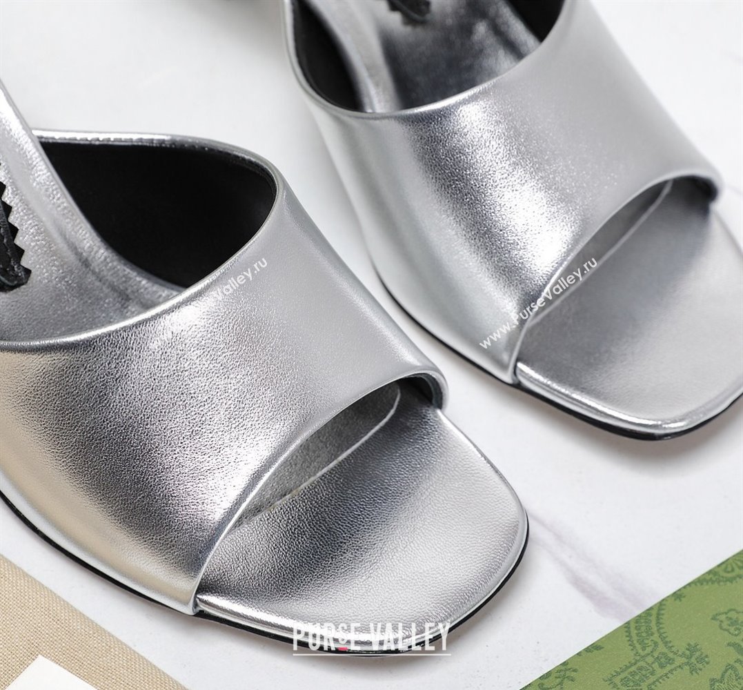 Gucci Heel 6cm Interlocking G heel Slide sandals 772569 Leather Silver 2024 (hongyang-24011609)