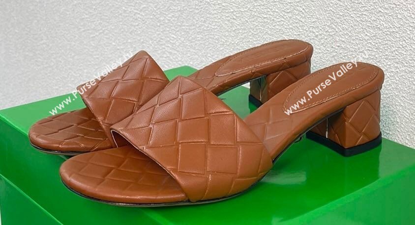 Bottega Veneta Heel 4.5cm Leather Amy mules with Intreccio pattern Brown 2024 (kaola-24011633)