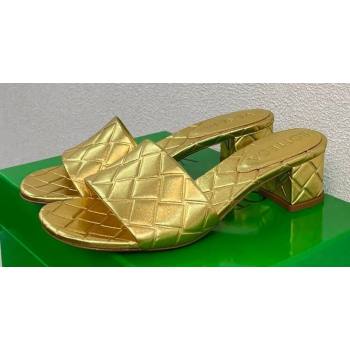 Bottega Veneta Heel 4.5cm Leather Amy mules with Intreccio pattern Gold 2024 (kaola-24011636)