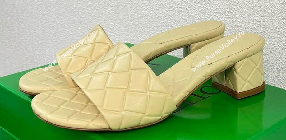 Bottega Veneta Heel 4.5cm Leather Amy mules with Intreccio pattern Beige 2024 (kaola-24011634)
