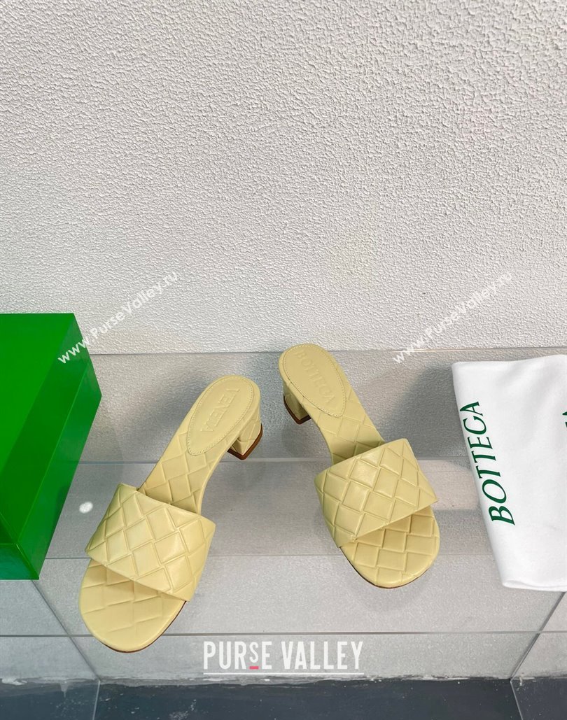 Bottega Veneta Heel 4.5cm Leather Amy mules with Intreccio pattern Beige 2024 (kaola-24011634)