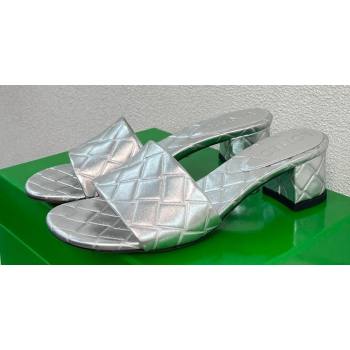 Bottega Veneta Heel 4.5cm Leather Amy mules with Intreccio pattern Silver 2024 (kaola-24011637)