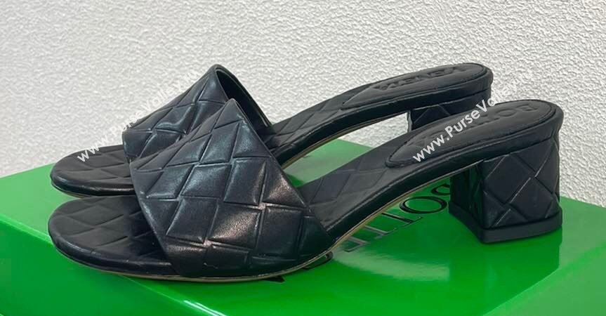 Bottega Veneta Heel 4.5cm Leather Amy mules with Intreccio pattern Black 2024 (kaola-24011631)