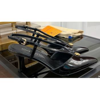 Louis Vuitton Heel 6.5cm Glazed calf leather Stellar Slingback Pumps Black 2024 (modeng-24011614)