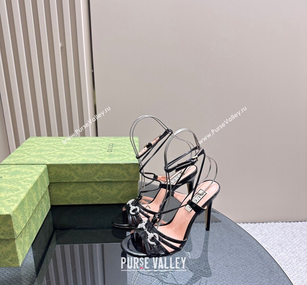 Gucci Heel 10.5cm Horsebit with crystals sandals 771596 Leather Black 2024 (kaola-24011601)