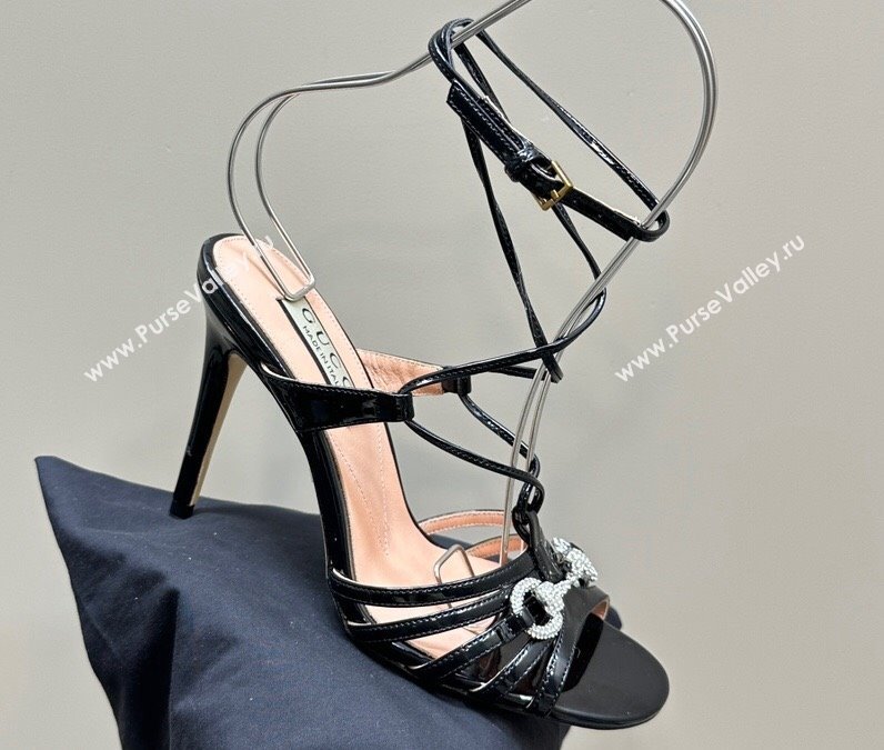 Gucci Heel 10.5cm Horsebit with crystals sandals 771596 Leather Black 2024 (kaola-24011601)