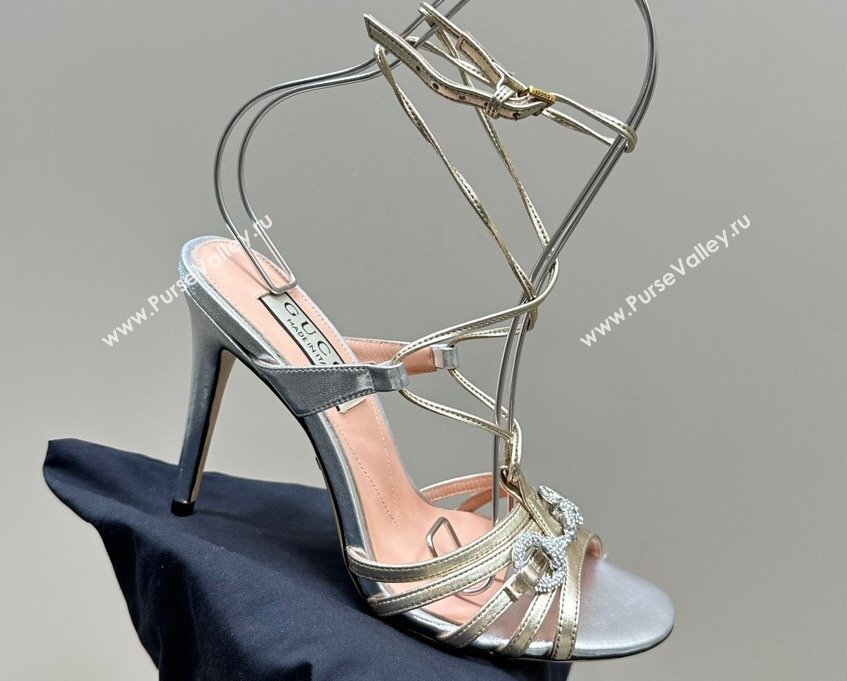 Gucci Heel 10.5cm Horsebit with crystals sandals 771596 Leather Gold/Silver 2024 (kaola-24011607)