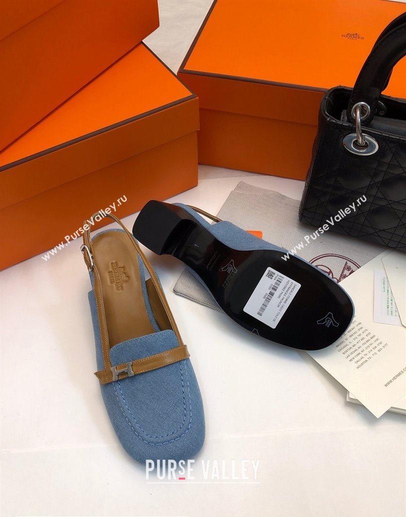 Hermes Infinie 50 pumps in denim Blue and calfskin with strap and miniature palladium-plated Paris buckle (modeng-24011608)