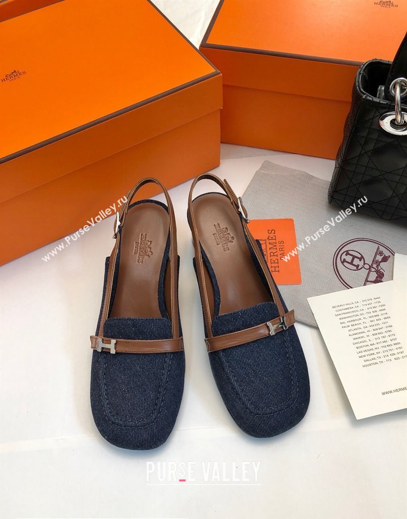 Hermes Infinie 50 pumps in denim Black and calfskin with strap and miniature palladium-plated Paris buckle (modeng-24011607)