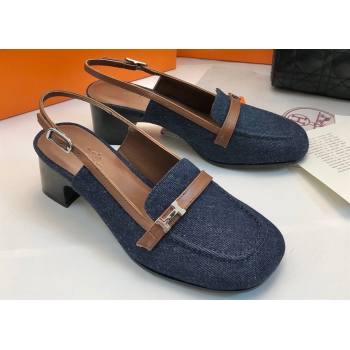 Hermes Infinie 50 pumps in denim Black and calfskin with strap and miniature palladium-plated Paris buckle (modeng-24011607)