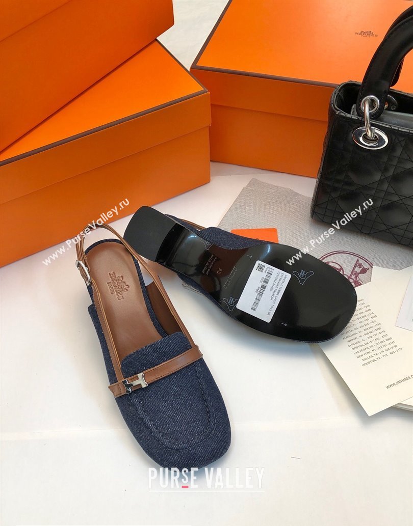 Hermes Infinie 50 pumps in denim Black and calfskin with strap and miniature palladium-plated Paris buckle (modeng-24011607)