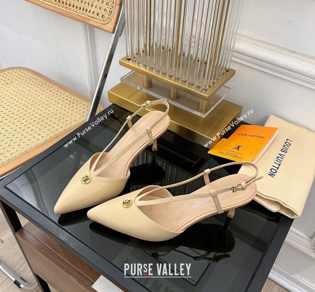 Louis Vuitton Heel 6.5cm calf leather Stellar Slingback Pumps Beige 2024 (modeng-24011612)