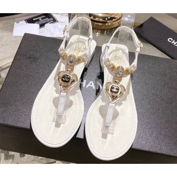 Chanel Heel 3cm Lambskin Crystal and Pearl Thong Sandals White 2024 (modeng-24011846)